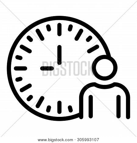 Man And Analog Clock Icon. Outline Man And Analog Clock Vector Icon For Web Design Isolated On White