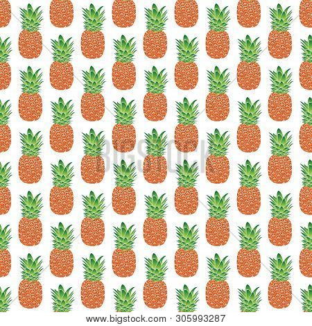 Seamless Geometric Pattern Of Orange-green Pineapples On A White Background, Vector. Great For Decor