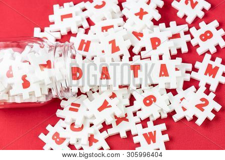 Big Data Analysis, Unstructured Database Processing Metaphor, Large Volume Of  White Puzzle Jigsaws 