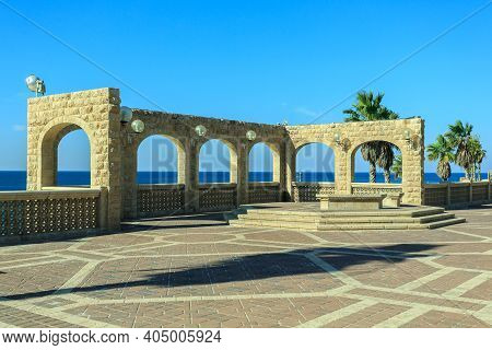 Tel Aviv, Israel - December 28, 2015: Old Buildings Near Sea  In Tel Aviv Jaffo