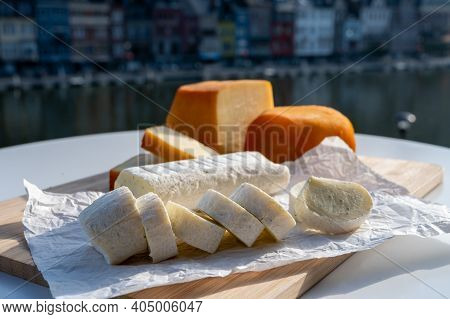 Cheese Collection, Tasty Belgian Abbey Cheeses Made With Brown Trappist Beer And Fine Herbs And View