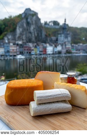 Cheese Collection, Tasty Belgian Abbey Cheeses Made With Brown Trappist Beer And Fine Herbs And View