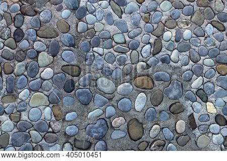 Texture Of Old Pebblestone Road. Horizontally Seamless Background. Montenegro, Prcanj Town