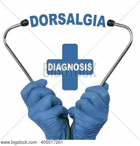 Health Care And Medicine Concept. The Doctor Is Holding A Stethoscope, In The Middle There Is A Text