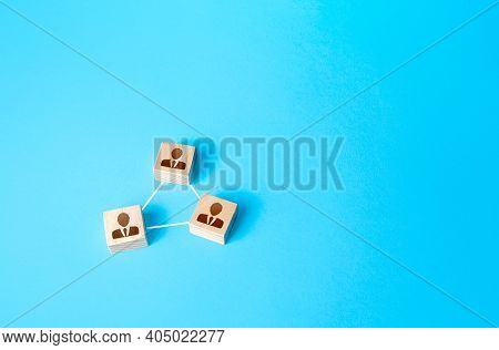 Blocks Of People Connected By Lines. Communication And Management. Joining Efforts. Creation Of A Te