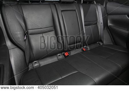 Novosibirsk, Russia - January 14 2021:  Nissan Qashqai, New Car Inside. Clean Car Interior. Black Ba