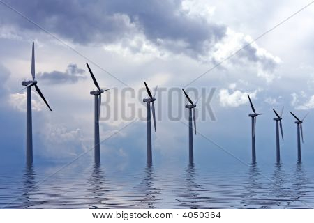 WindTurbines längs Ijsselmeer i Nederländerna