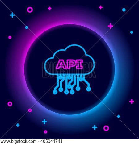 Glowing Neon Line Cloud Api Interface Icon Isolated On Black Background. Application Programming Int