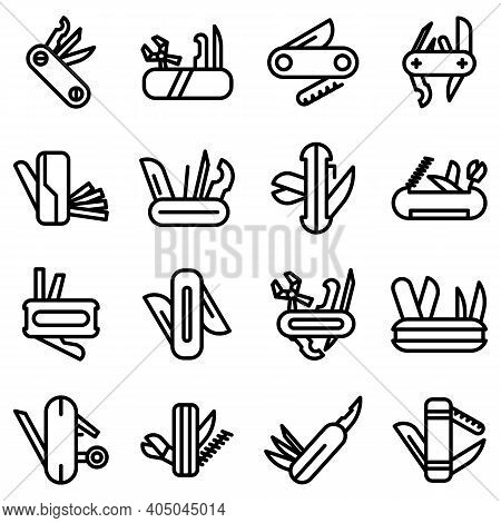 Multitool Icons Set. Outline Set Of Multitool Vector Icons For Web Design Isolated On White Backgrou