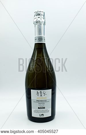 Bologna - Italy - December 12, 2020: Bottle Of Italian Assieme Prosecco Cantine Maschio White Wine, 