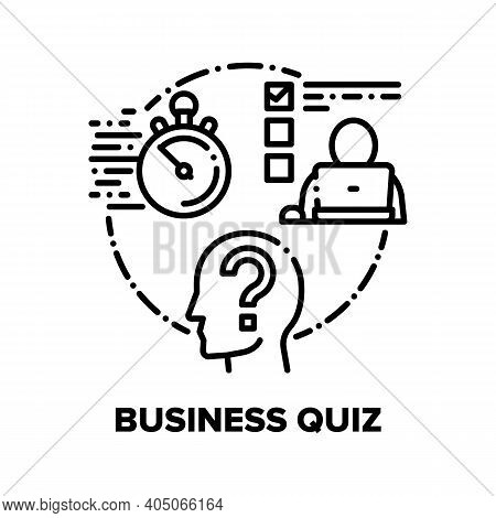 Business Quiz Vector Icon Concept. Businessman Having Question Quiz And Deadline For Solving Task, S