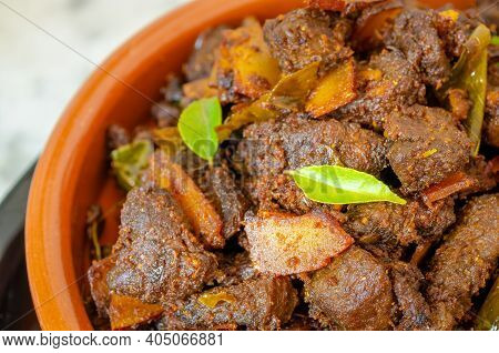 Closeup Of A Very Tasty Coconut Beef Fry In Kerala Style Preparation