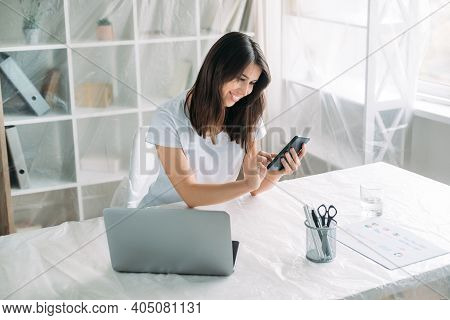 Remote Job. Office Relocation. Lockdown Furlough. Happy Inspired Female Employee Working From Home O