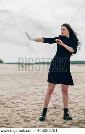Stop Violence. Woman Protection. Pressure Abuse. Art Portrait Of Disturbed Lady Resisting Alone Stan