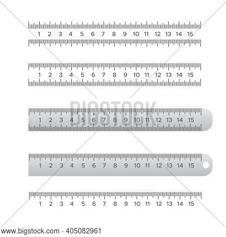 Metallic School Rulers. Ruler Centimeter, Millimeter, Decimeter Vector Illustration