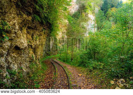 Old Narrow Gauge Railway. A Canyon Guamka, Path From Mezmay To Guamka. Russia, Krasnodar Region.