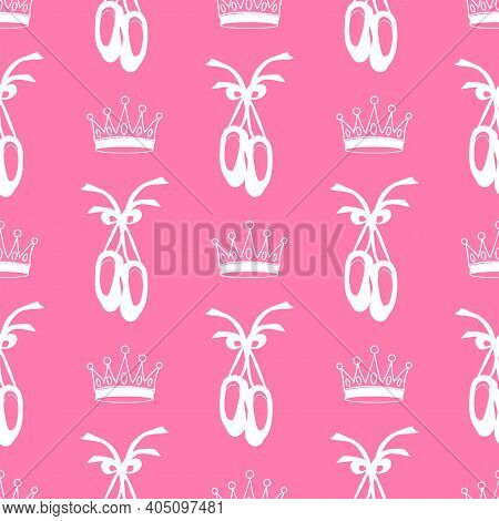 Vector Seamless Pattern Featuring Ballet Pointe Shoes And Crowns