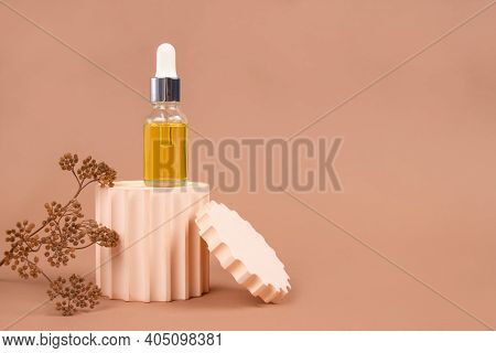 Mockup Image Of Dropper Bottle With Modern Organic Cosmetics - Polyglutamic Or Hyaluronic Acid, Seru