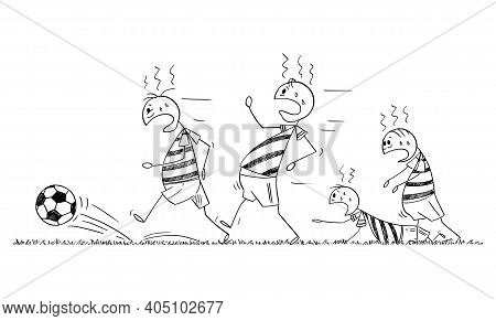 Group Of Unhealthy Living, Fat, Overweight People Is Playing Soccer Or Football, Concept Of Healthy 
