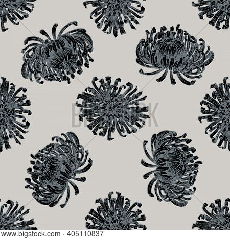 Seamless Pattern With Hand Drawn Stylized Aster Stock Illustration