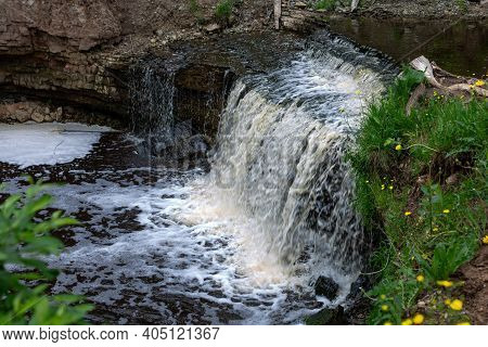 The Sablinka River In The Leningrad Region. Small Waterfall. Sablinsky Nature Reserve