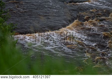 Small Waterfall On Tosna River In Leningrad Region, Russia.