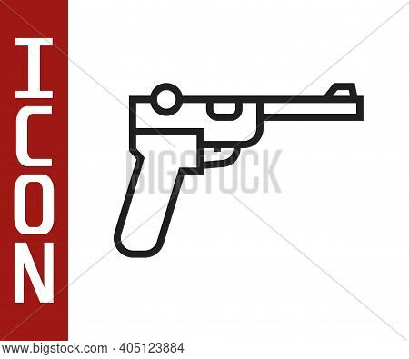 Black Line Mauser Gun Icon Isolated On White Background. Mauser C96 Is A Semi-automatic Pistol. Vect