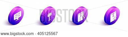 Set Isometric Speech Bubble With Envelope, Mail Box, Envelope With Shield And Envelope Icon. Vector