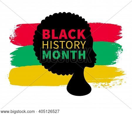 Black History Month. Vector African American History Design Element With African Woman On Grunge Fla