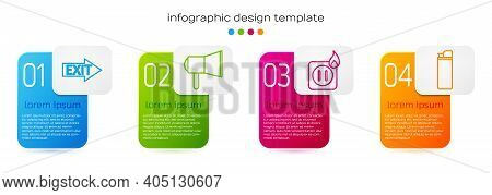 Set Line Fire Exit, Megaphone, Electric Wiring Of Socket In Fire And Lighter. Business Infographic T