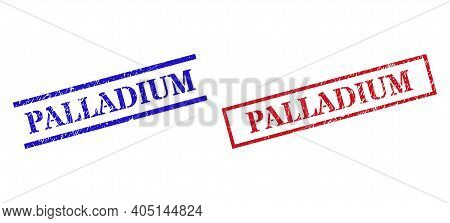 Grunge Palladium Seal Stamps In Red And Blue Colors. Stamps Have Rubber Surface. Vector Rubber Imita