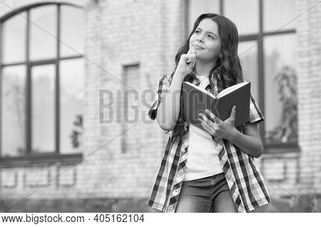 Book Is Just Waiting For You. Happy Child Show Book Cover. School Library. Literature Lesson. Readin