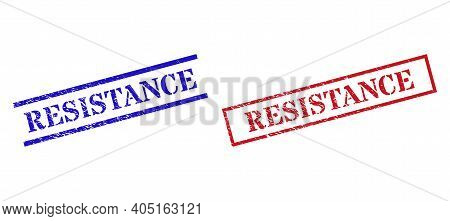Grunge Resistance Seal Stamps In Red And Blue Colors. Stamps Have Rubber Texture. Vector Rubber Imit