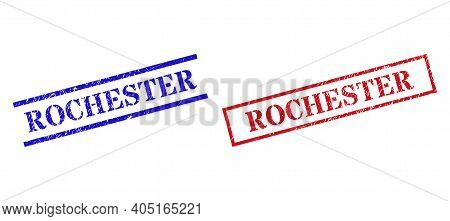 Grunge Rochester Rubber Stamps In Red And Blue Colors. Stamps Have Distress Texture. Vector Rubber I