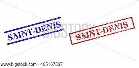 Grunge Saint-denis Rubber Stamps In Red And Blue Colors. Stamps Have Rubber Texture. Vector Rubber I