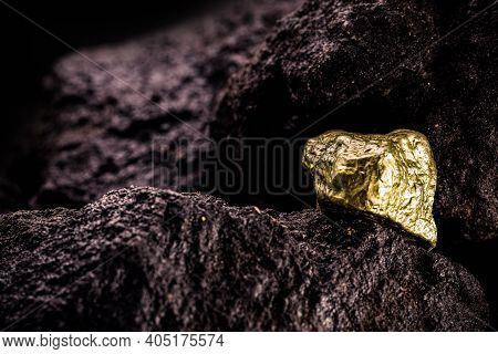 Gold Stone On Rock Background, Gold Mining, Geology