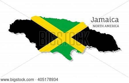 Map Of Jamaica With National Flag. Highly Detailed Editable Map Of Jamaica, North America Country Te