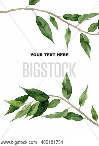 Watercolour Branches Frame. Design For A Greeting, Wedding Invitation, Postcard, Card, Notebook. Pla