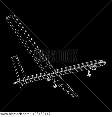 Military Drone Combat Unmanned Aerial Vehicle. Recon Aircraft Plane. Wireframe Low Poly Mesh Vector 