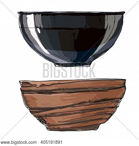 Bowls Of Painted Lines On A White Background