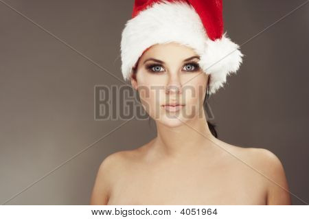 Woman Wearing Santas Hat