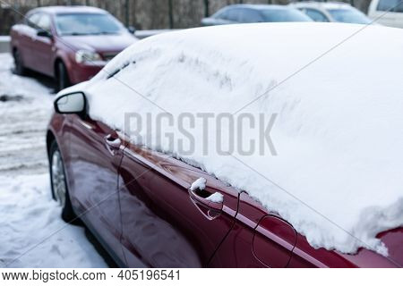 Cars Covered With Snow, Car Windows In The Snow
