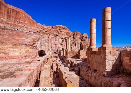 Petra, Jordan And Remains Of Nabatean Theatre - The Capital Of The Nabatean Kingdom Present Wadi Mus