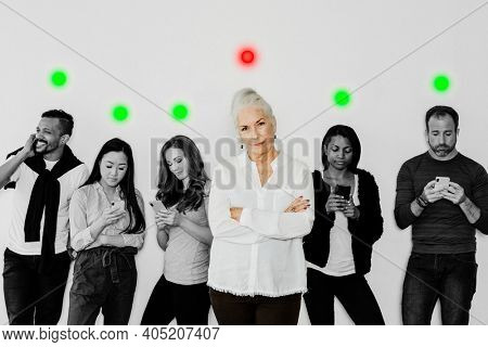Anti-social media senior woman staying offline