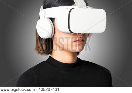 Woman in virtual reality glasses smart technology
