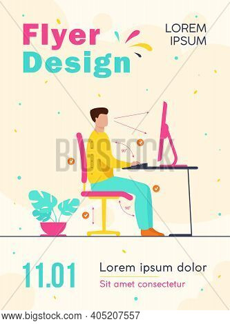 Instruction For Correct Pose During Office Work Flat Vector Illustration. Cartoon Worker Sitting At 