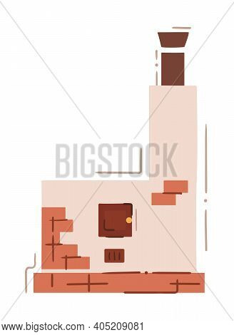 Old Russian Oven With Crumbling Bricks - Simple Hand Drawn Picture. Traditional Slavic Stove But Nee