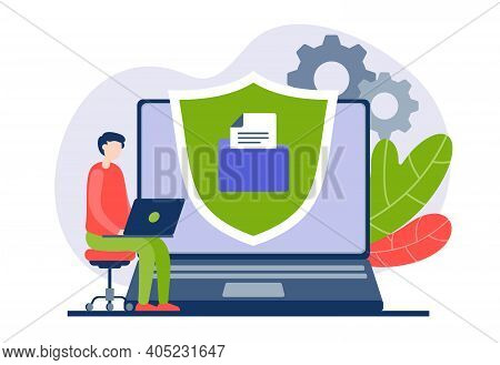 Programmer Configures Mail Spam Protection Vector Flat Illustration. Cybersecurity Specialist Instal