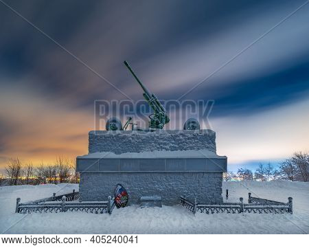 Abram-mys (murmansk), Russia - 01 02 2018: Memorial To The Soldiers Of The 1st Air Defence Corps Sur