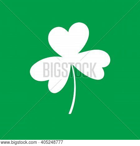 St. Patricks Day, Shamrock Vector Single Clipart. Green Simple Element, Isolated On White Background